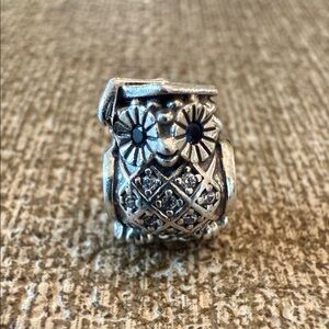 Pandora Intricate Silver Owl Charm with Blue and Clear Crystals